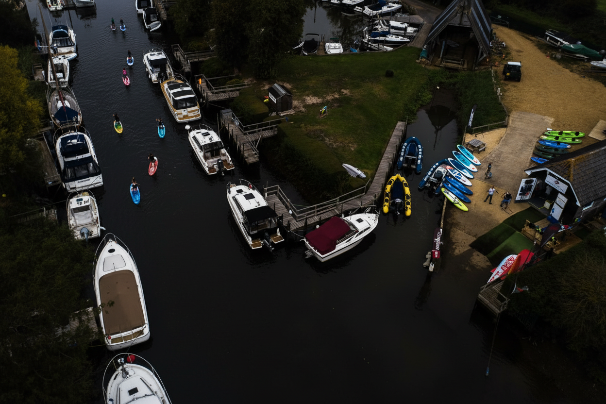 aerial shot of saviours yard boatyard christchurch - avon marina