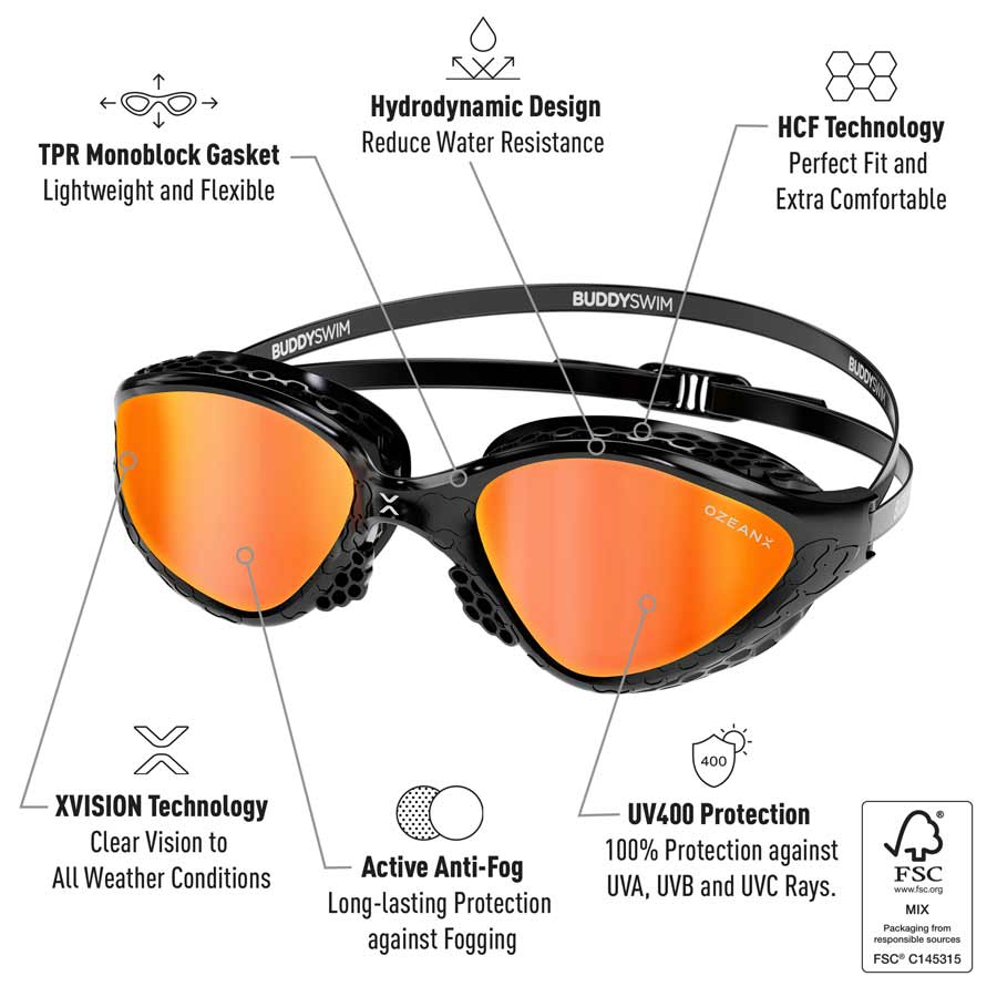 Buddyswim OzeanX Swim Goggles - Orange Mirror