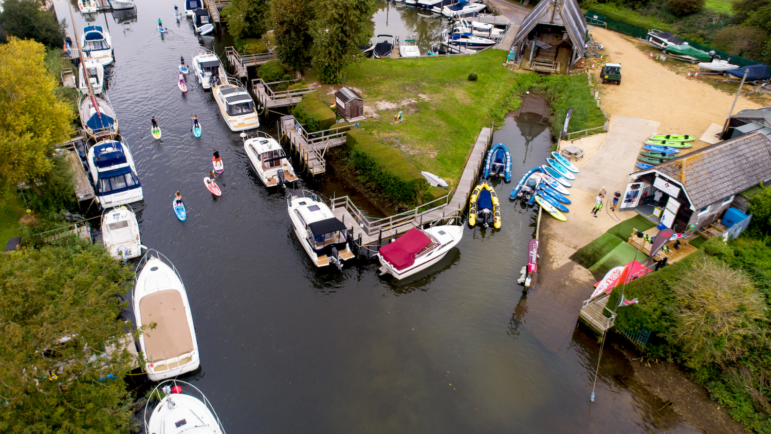 aerial shot of saviours yard boatyard christchurch - avon marina